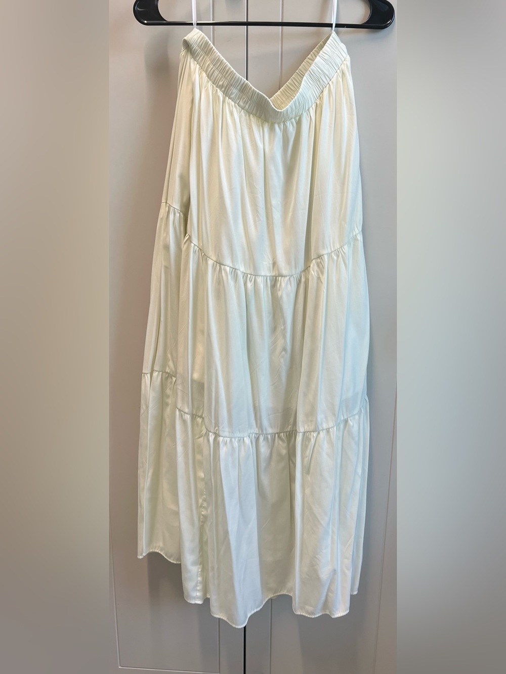 Tiered Satin Maxi Skirt in Light Cream